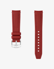 burgundy vertech rubber watch strap with silver buckle on a white background